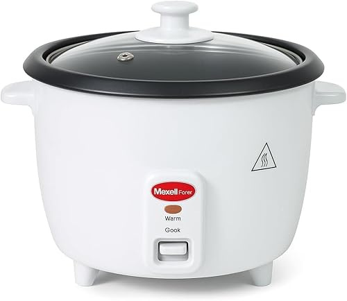 MAXELLPOWER Arrocera Eléctrica 2,2L – 900W – Función Cocinar y Mantener Caliente – Recipiente Antiadherente – Tapa de Vidrio – Incluye Cuchara y Vaso Medidor (2,2L)