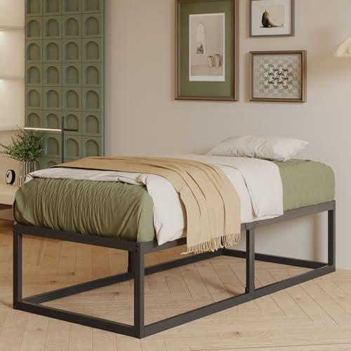 EMODA Cama Individual 90x190 cm Metálico Alto 46 cm, Estructura Cama Resistente con Soporte de Láminas Acero, Amplio Almacenamiento Inferior, Silenciosa, Montaje Sencillo, Negro