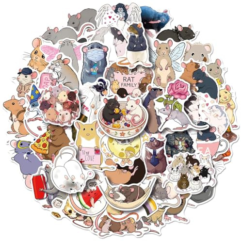 50 Pcs Mouse Stickers Laptop Car Scrapbook Phone Skateboard Suitcase Luggage Bike Rat Vinyl Waterproof Aesthetic Personalised Stickers for Adults