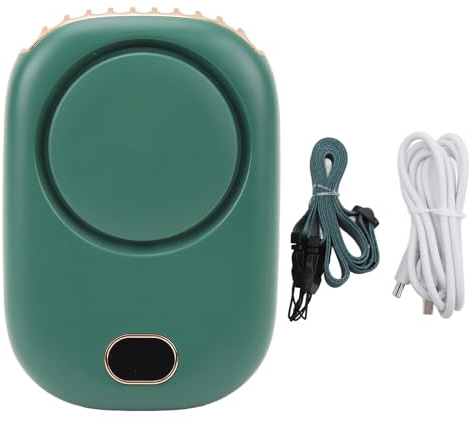 Ventilateur de cou portable rechargeable par USB, sans pales, avec grand indicateur de puissance du vent. Petit ventilateur de cou sans pales. (Vert foncé)