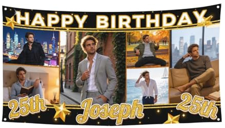 Banderines de Cumpleaños Personalizables con Foto Nombre y Edad, Pancartas y Carteles Personalizados para Decoración de Fiestas de Cumpleaños Bandera de Feliz Cumpleaños Regalo para Mujeres y Hombres