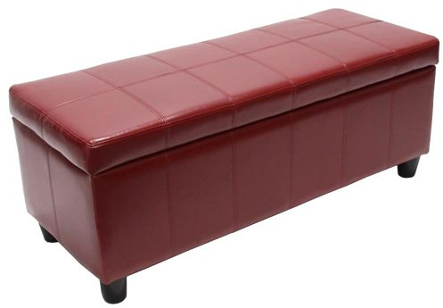 Mendler Aufbewahrungs-Truhe Sitzbank Kriens, Leder + Kunstleder, 112x45x45cm - rot | 112x45x45cm