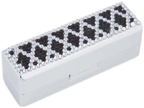 Lipstick Case & Mirror with Crystal Decorations – Elegant Compact Holder | Portable Beauty Organiser | Secure Storage for Lipstick | Decorative Makeup Accessory