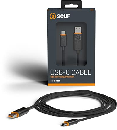 SCUF Geflochtenes USB-C-Kabel – 12 Fuß / 3,6 Meter USB Typ C für Anschluss und Aufladung für Xbox-Controller, PS5-Controller und Smartphones - Schwarz