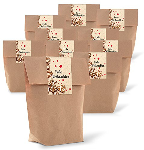 Logbuch-Verlag 25 kleine weihnachtliche Geschenktüten 14 x 22 x 5,6 cm + 25 Weihnachtsaufkleber Frohe Weihnachten Verpackung Geschenk