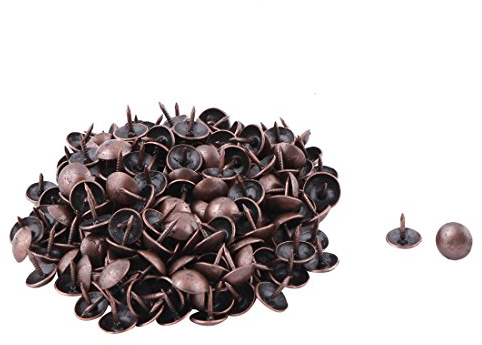 sourcing map 200pcs Clou Tapissier Pointe Tapissier Clou Tapis Punaise pour Meuble tête Ronde Métal ameublement cuivrée 9 x 9mm