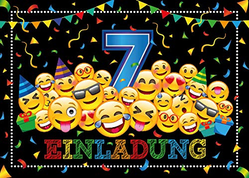 Junaversum 12 Einladungskarten zum 7. Kindergeburtstag Mädchen Jungen coole bunte Einladungen siebte Geburtstag Kinder