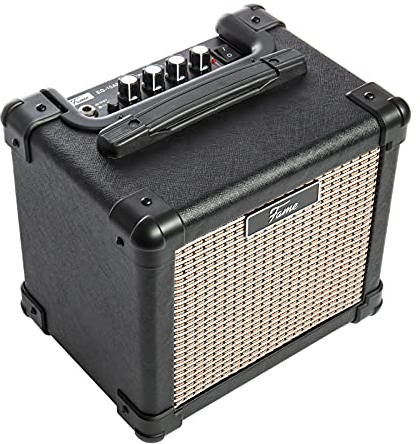 Fame EG-10AM, 10W Combo Verstärker für E-Gitarre, Kompakt, 2-Band Klangregelung, Schaltbare Verzerrung, Ideal zum Üben, Batteriebetrieb möglich