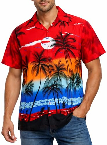 King Kameha Camisa Hawaiana para Hombre de Manga Corta, Camisa Aloha de Verano con Estampado de spiagga, Ligera y fácil de cuidar