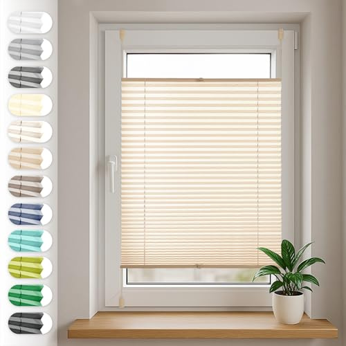 Sonello Plissee Klemmfix ohne Bohren 70cm x 200cm Beige Faltrollo Plisseerollo Jalousie für Tür & Fenster Blickdicht Sichtschutz Sonnenschutz Fertifplissee Rollo