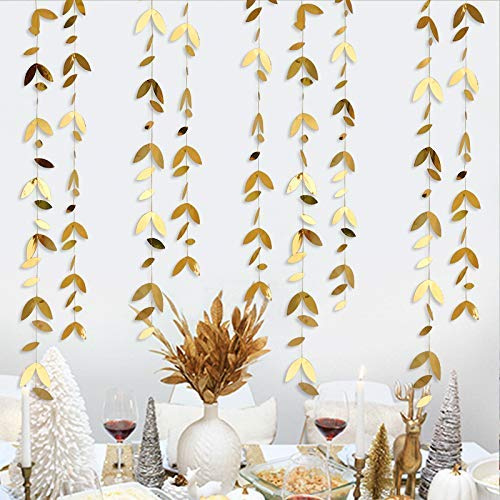 Pink Blume 52Ft Gold Dekoration für Frühling Blätter Girlande Set Papier Hängende Blätter Gold Banner Streamer für Party Geburtstag Hochzeit