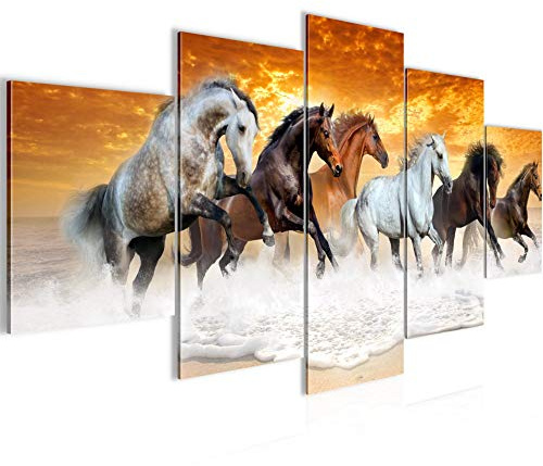 Runa Art - Bilder Pferde 200 x 100 cm 5 Teilig XXL Wanddekoration Design Orange Braun 033251a