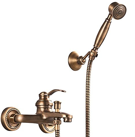 Rubinetto Vasca Bagno, Nero Miscelatore Monocomando Esterno Per Vasca/doccia, Con Doccetta E Tubo Flessibile Doccia Da 1.5M Vasca Da Bagno Miscelatore a Parete, Ottone, Stile Anticato