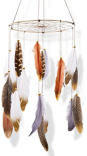 Boho Feather Dreamcatcher Mobile, Woven Web Wall Hanging, Room Decor Gift