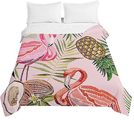 Oduo Colcha de Verano Cubrecama Edredón Acolchada Suave y Multiuso - Flamenco Colcha Bouti Lavable para Cama de Infantil Individual Matrimonio Primavera y Entretiempo (Coco,100x150cm)