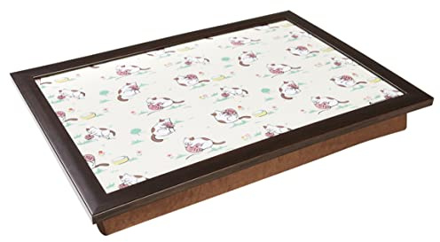 Penguin Home Plateau rembourré pour Ordinateur Portable, Plateau TV, Petit déjeuner, Plateau de Service - Motif Chats en Rose et Vert - 46 x 33 x 8 cm