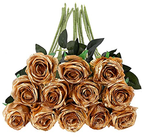 Tifuly - Juego de 12 Rosas Artificiales, decoración de Flores Falsas de Seda con Tallo Simple de 19,68 Pulgadas, Flor Realista para Fiesta, jardín en Familia, Hotel decoración de Boda, decoración