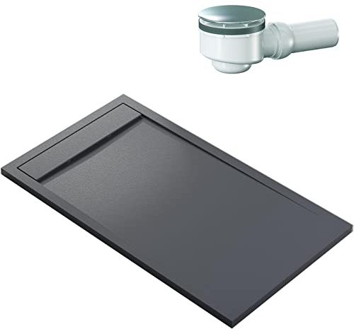 Bernstein Duschtasse New York 90x160 cm Anthrazit matt, Flache Duschwanne in Steinoptik, Rechteckiges Duschbecken aus Verbundwerkstoff, Rutschhemmende Gel-Coat-Oberfläche, Inkl. Dallmer-Ablauf Orio