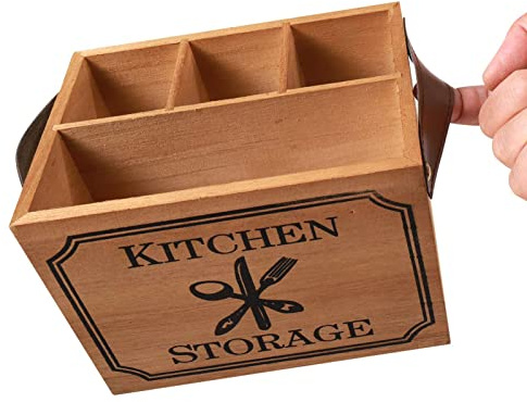 Youyijia Besteckkorb Serviettenhalter Holz Organizer mit 4 Fächern Küchenutensilienhalter für Besteck Aufbewahrung Besteckbehälter Tische Party