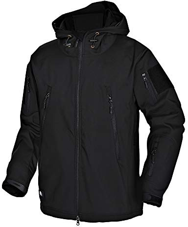 Wuzfully Uomo Giacca Softshell Militari Tattico Impermeabile Cappotto Invernale con Cappuccio Tasche Multifunzionali con Cerniera Nero Taglia XXL