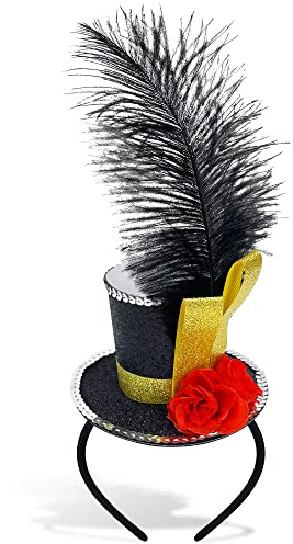 Bnikion Black Mini Top Hat Headband Fascinator Ostrich Feather Top Hat for Ringmaster Circus Costume Accessories Party Derby Tea Party Halloween Carnival Mardi Gras Xmas