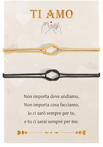 CheersLife Regalo Bracciali Coppia Lui Lei Fidanzati Bracciale Amicizia Bracciale Donna Braccialetti Nodo D'amore, Bracciali Amicizia Donna Regali di Coppia Regalos Amica Regalo Fidanzato - Oro e Nero