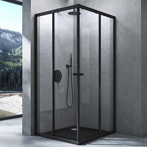 Mai & Mai Duschkabine mit Doppel-Schiebetür Duschtür 120x100cm | Eckeinstieg Duschabtrennung Echtglas 6mm ESG-Sicherheitsglas Ravenna16K Schwarz