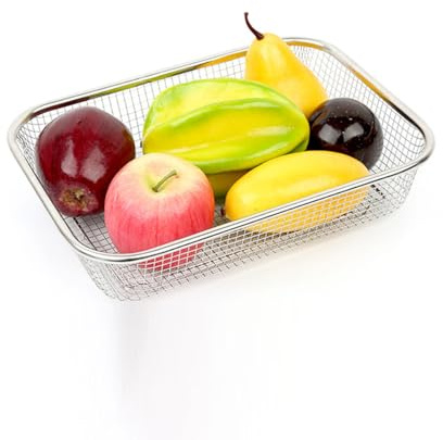 Cabilock Panier Égouttoir en Acier Inoxydable Multi-usages pour Évier Cuisine, Passoire à Mailles pour Fruits et Légumes, Panier de Vidange Argenté Cuisine Maison