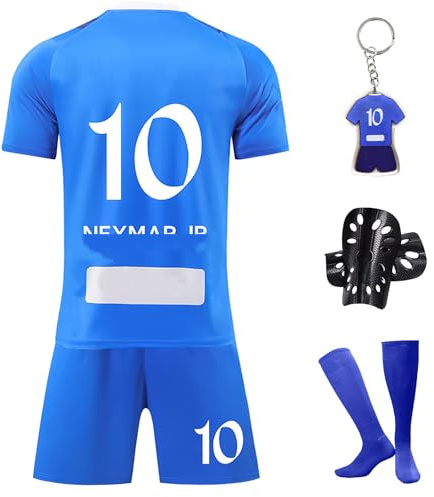 Ronronner Fußballtrikot für Kinder,Nr.10 Fußballtrikots,Trainingsanzug Fussball Jersey, Fussball Jersey Football Trikots,Fußballbekleidung mit Socken und Schlüsselanhänger für Kinder (28)