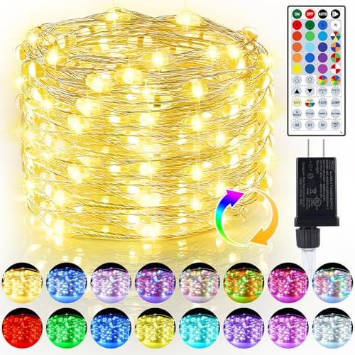 50ft Fairy Lights Plug in, Dimmable 25 Colors 14 Modes RGB+Warm White Color Changing String Lights,150LED Twinkle Lights with Remote, Christmas Fairy Lights for Indoor Outdoor Party Xmas Décor