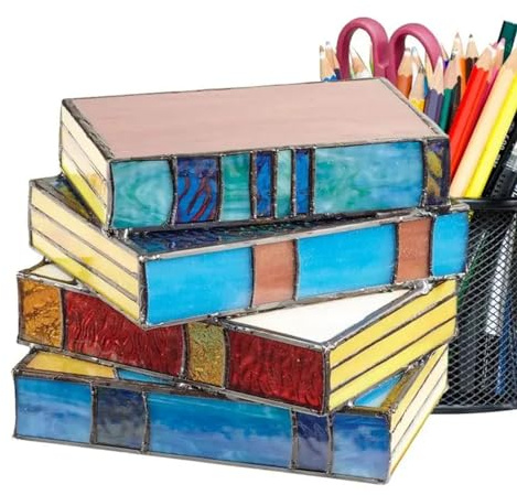 Buch Lampe Handgefertigte Buntglas Gestapelt Buchlampen, Stained Glass Stacked Books Lamp, book light, LED Buch Licht Buch Form Nachtlicht Nachttischlampe für Kinder, Freundin, Eltern Home Decor