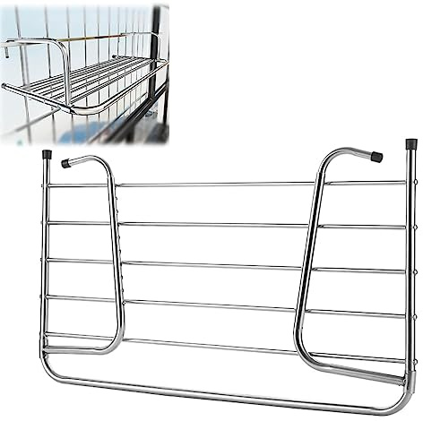 HJXGQJM Balkon Wand-Trockner Edelstahl, Balkongeländer, Heizkörper, Bad, Hängender Wäschetrockner, Handtuchhalter Für Das Bad, Heizkörper Wäsche-Trockner, Klappbar Hängetrockner Silber(50x38x18cm)