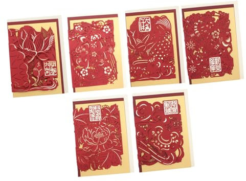ABOOFAN 6stücke Pack Neujahrs-segenskarten Grußkarten Im Chinesischen Stil Gemischter Stil Aus Hochwertigem Papier Mit Warmen Mustern Klassisches Frühlingsfest-farbdesign Für Geschenke Und