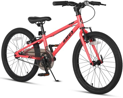 Glerc AMOS 20 Zoll Kinderfahrrad für 6 7 8 9 jährige Jungen Mädchen Teenager mit Doppelhandbremsen & Kickstand Verstellbarer Sitz, Rot