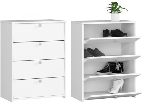 Home Collective Schuhschrank in weiß mit Vier Flügeltüren, Elegant, Flur, Schlafzimmer, Schuhregal, Schuh Schrank 80x60x33cm (HxBxT)