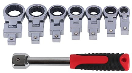 FAUOSWUK Ratcheting Wrench Set, 8Pcs 8mm to 19mm Spanner Gear Ring Ratcheting Combination Flexi Wrench Kit for Tubing Maintenance Ratchet Wrench Drive