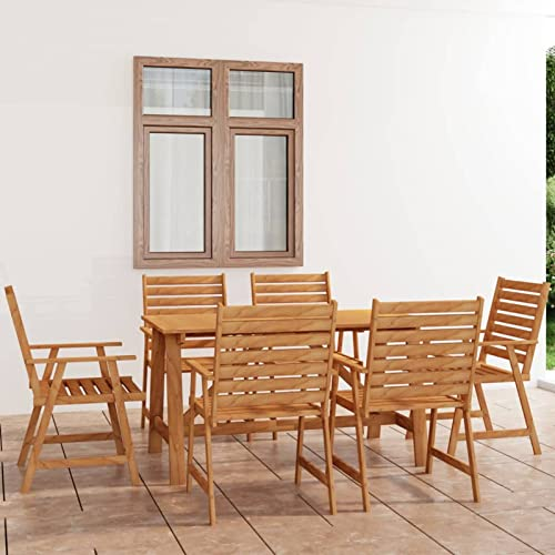 SFNIOKFG 7-teiliges Garten-ESS-Set aus massivem Akazienholz, Terrassen-ESS-Sets, Tisch und Stühle für den Außenbereich, Gartenmöbel, Garten-Ess-Set-3057845