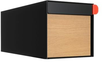 Boîte aux lettres américaine Americano noire avec façade décorative en bois | Mur