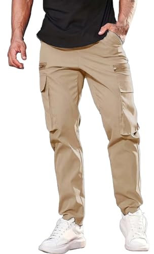 Cargohose, Stretch, Herren-Arbeitshose, schmale Passform, Cargo-Kampfhose, knitterfrei, Arbeitshose, athletische Passform, gerade Passform, Trainingshose, Loungehose, khaki, S