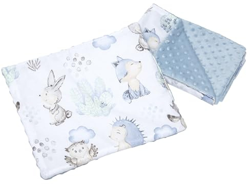 Medi Partners Manta Bebé con Almohada 100% Algodón Minky Cobija Infantil Reversible 55x75+35x30cm Multifuncional para Cochecitos Cunas Asientos niños