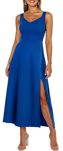 Bbonlinedress Abendkleider elegant für Hochzeit Cocktailkleid Damen ärmellos V-Ausschnitt festliches Kleid mit Schlitz Partykleider Royal Blue M