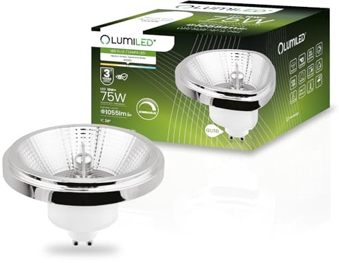 Lumiled LED-Leuchtmittel ES111 GU10 Fassung dimmbar 230V 10W (Entspricht 75 Watt) Neutralweiß 4000K 24 Grad Abstrahlwinkel Silber 1055 Lumen Ra>90 Aluminium dimmbare Downlight AR111