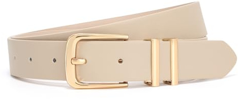 VONMELLI Cintura Donna Regolabile Cintura in Pelle per Abito Pantaloni Jeans Moda Signore Cinture in Vita Con Fibbia Dorata, 1cm Larghezza Beige M