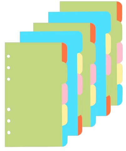 25 hojas/5 juegos de separadores, 5 carpetas de colores, separadores para carpeta, 21 x 15 cm, 6 agujeros, cuaderno multicolor DIN A5