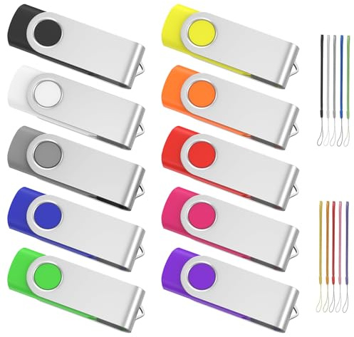 Memoria USB 128 MB, 10 Unidades Pen Drive Giratoria con Memorias USB 128 MB | Portátiles con 10 Cuerdas, ABLAZE Lápiz USB 2.0 para Archivos de Datos - Multicolor