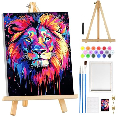 MOGTAA Tiger Malen Nach Zahlen Erwachsene mit Rahmen, Tiere Malen Nach Zahlen Mit Holzstaffelei, DIY Ölgemälde Leinwand Set Acrylic Malerei Bilder für Home Dekor, 20x30cm