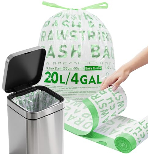 OKKEAI Sac Poubelle 20L Blanc – 60 Pièces Avec Liens Coulissants, Ultra Résistants, Anti-Perforation Et Anti-Fuite, Pour Cuisine Salle De Bain Salon, Durable Et Pratique