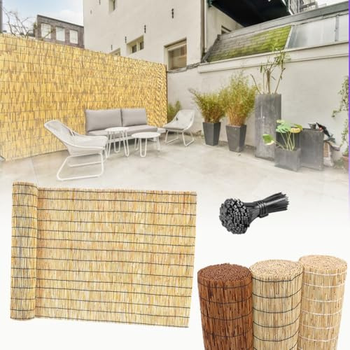 Rollo de Valla de privacidad de bambú para balcón 30cm-180cm Pantalla de Caña de JardíN Estera Caña Persianas de Caña Reforzada para Piscina Exterior(Natural)