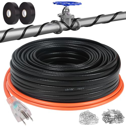 FYSFLYA 80FT Heat Tape for Water Pipes，-40°F Anti-Freeze De-Icing Heating Tape, Pipe Insulation Heating Cable for Insulation/Roof Snow Removal, Gutter Heating Cable, Heated Water Hose 120V 5W/ft