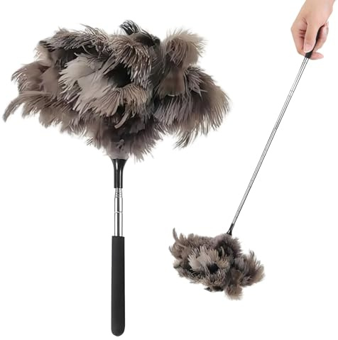 Plumero telescópico de plumas de avestruz: plumero lavable largo extensible sin esfuerzo, para ventiladores de techo, pantallas de lámparas, persianas y estanterías – Retráctil 40-100 cm